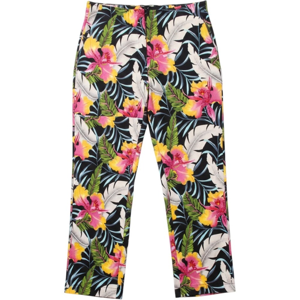 Haven Bleu Tropical Floral Sequin Crop Pants Womens Medium Black Pink Yellow